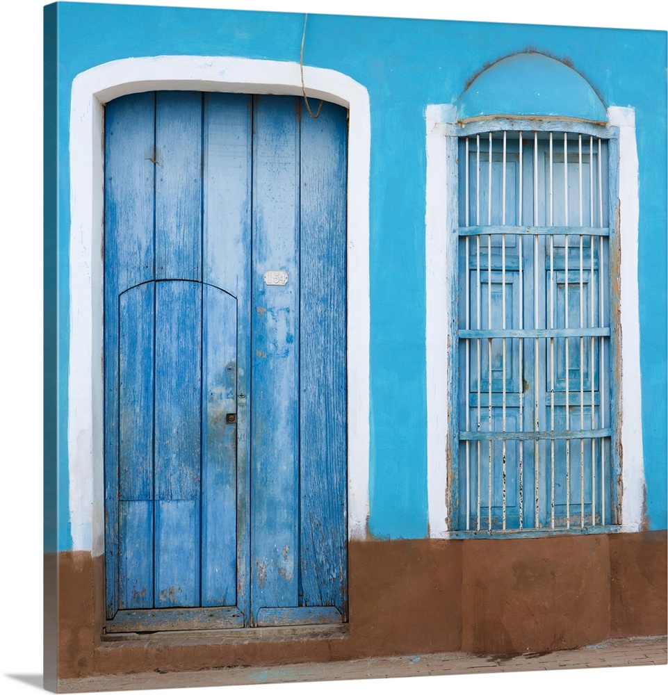 Detail of colourful painted colonial house, Trinidad, UNESCO World Heritage Site, Sancti Spiritus, Cuba, West Indies, Cari...