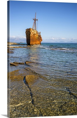 Dimitrios Boat Shipwreck On A Sandy Beach Near Gythio, Peloponnese, Greece