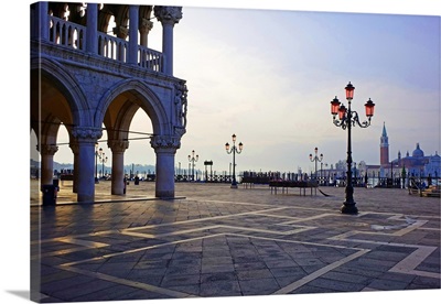 Doge's Palace and Piazzetta against San Giorgio Maggiore in early morning light, Venice