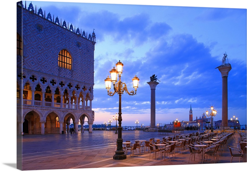 Doge's Palace and Piazzetta against San Giorgio Maggiore in the early morning light, Venice, Veneto, Italy