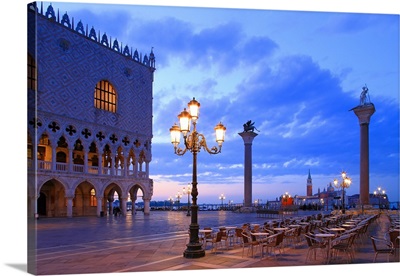 Doge's Palace and Piazzetta against San Giorgio Maggiore in the early light, Venice