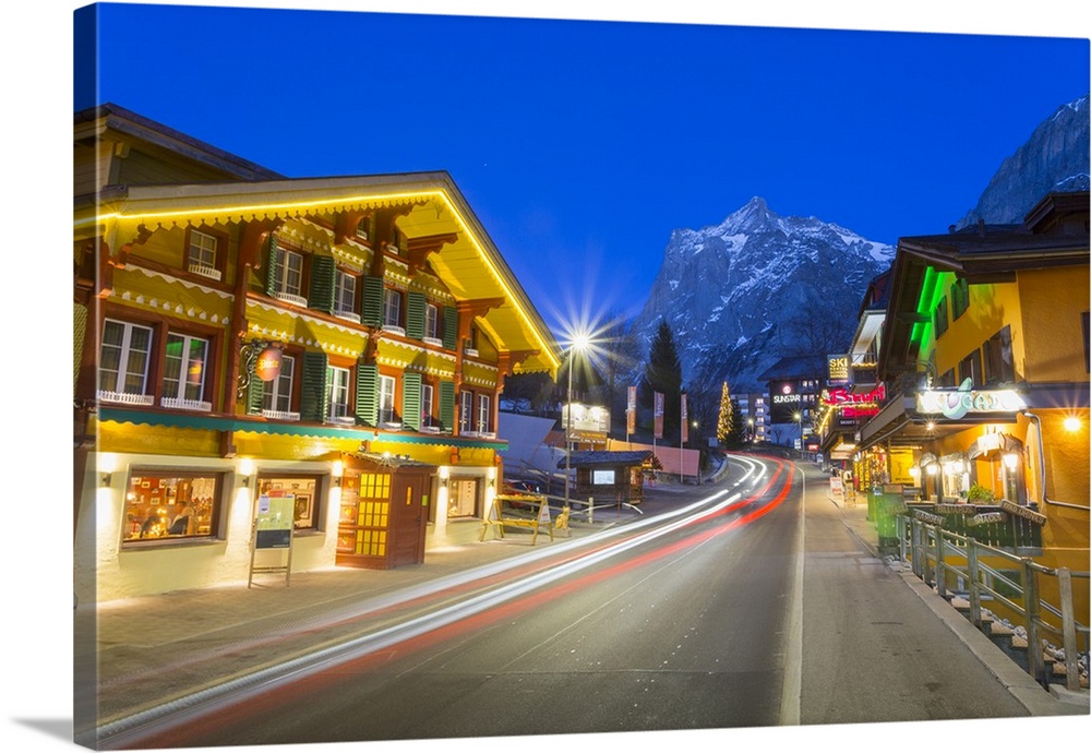 Dorfstrasse and Wetterhorn, Grindelwald village, Jungfrau region, Bernese Oberland, Swiss Alps, Switzerland, Europe