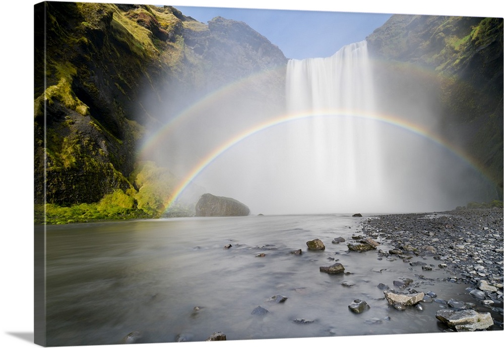 Double rainbow over Skogar Waterfall, Skogar, Iceland, Polar Regions