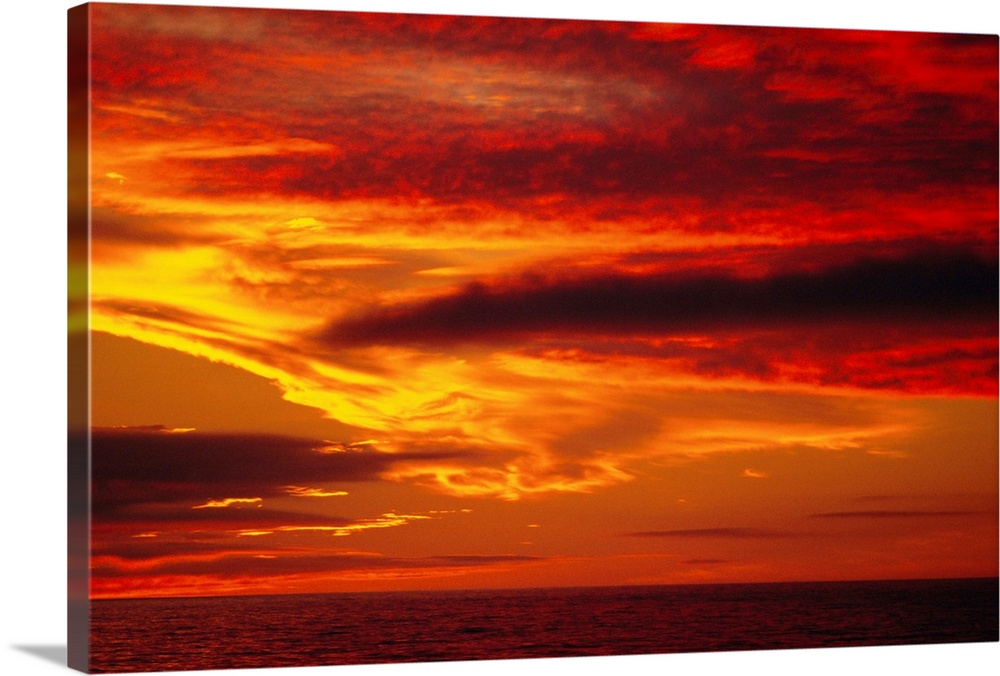 Dramatic sky and red clouds at sunset, Antarctica,, Polar Regions