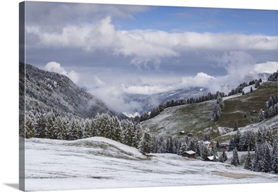 Early snow near to the Alpe di Siusi in the Dolomites, Italy