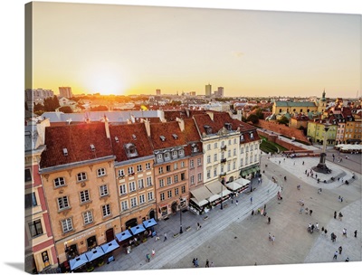 Elevated view of the Castle Square and Krakowskie Przedmiescie Street, Warsaw, Poland