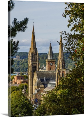 Elevated view of the Church Towers, Inverness, Highlands, Scotland