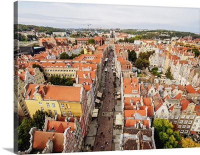 Elevated view of the Long Street, Old Town, Gdansk, Pomeranian Voivodeship, Poland