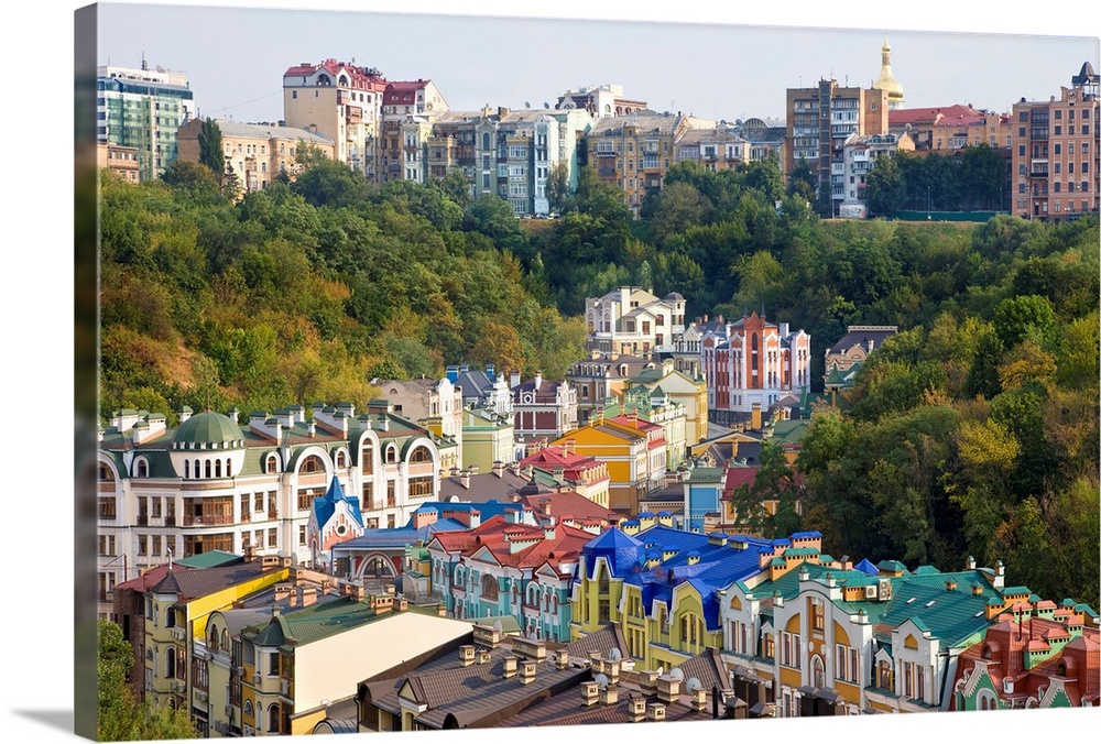 Elevated view over colourful buildings, Kievraine