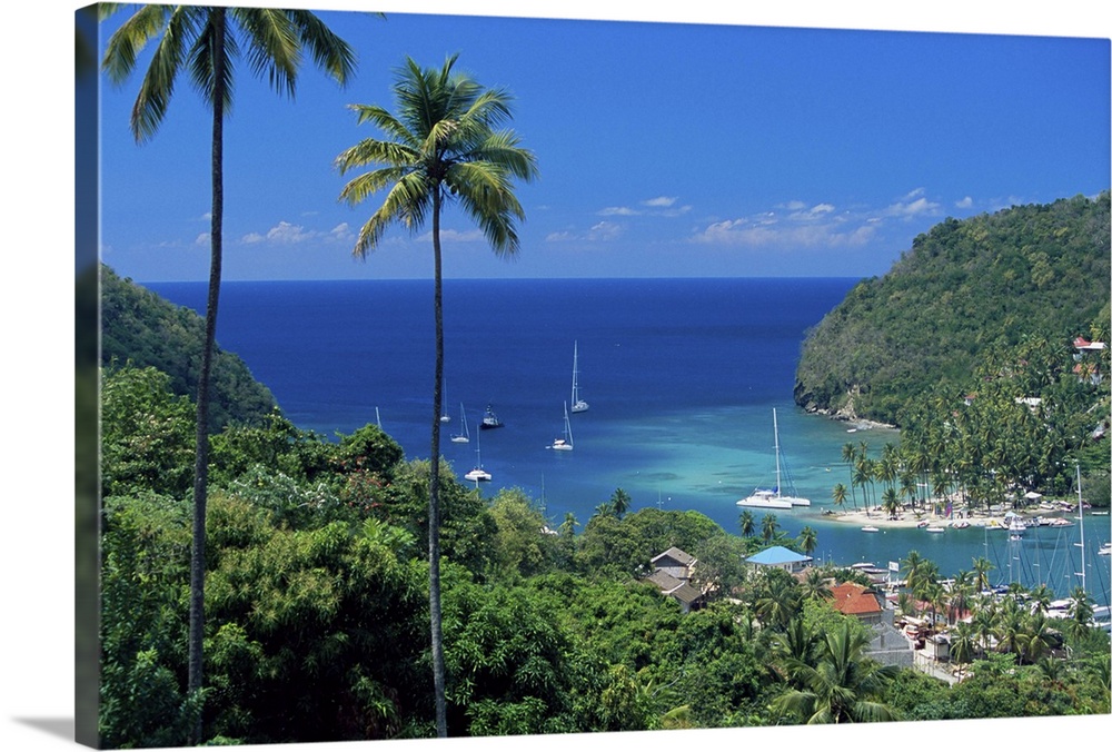 Elevated view over Marigot Bay, island of St. Lucia, Windward Islands, Caribbean