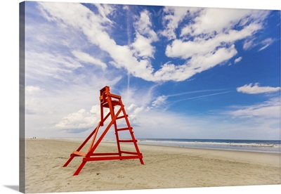 Empty Lifeguard Chair On Empty Jacksonville Beach During Covid-19 Pandemic, Florida