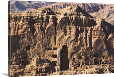 Empty niche in the cliff where one of the famous carved Buddhas once stood, Afghanistan
