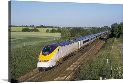 Eurostar train travelling through countryside