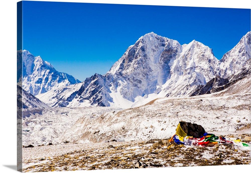 Everest Peak with prayer flags, Himalayas, Nepal
