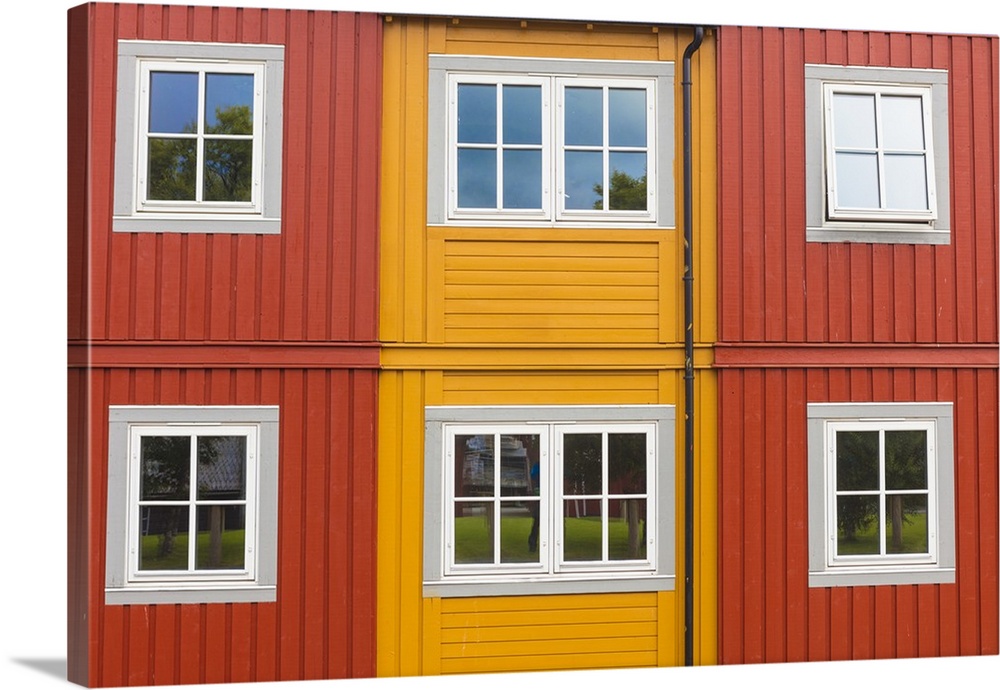 Details of facades and windows of typical wooden houses of fishermen in Svolvaer, Vagan, Lofoten Islands, Norway, Scandina...