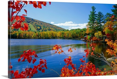 Fall colours, Moose Pond, with Mount Pleasant in the background, Maine, New England