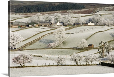 Farm community, the Pennines in winter, Cumbria, England