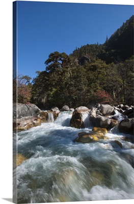 Fast flowing melt water near Thangthanka in Bhutan