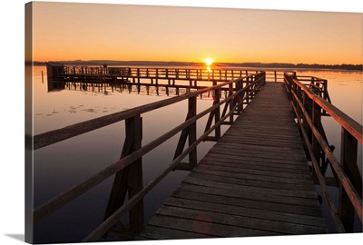 Federsee Lake at sunrise, Nature reserve, Bad Buchau, Baden-Wurttemberg, Germany