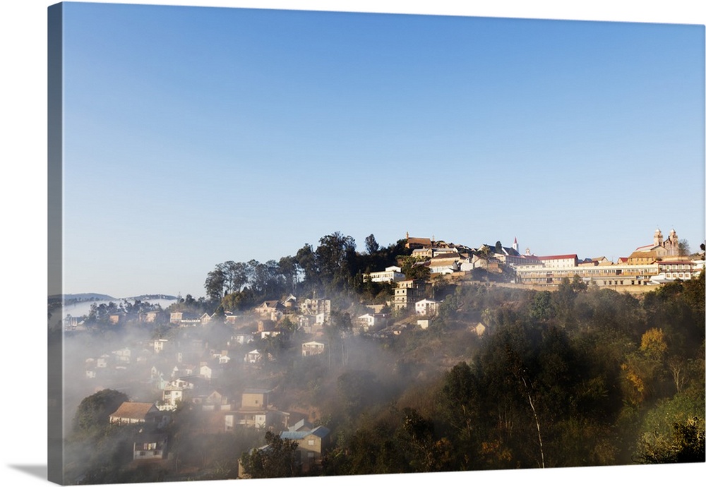 Fianarantsoa, early morning mist on the Haute Ville old town, central area, Madagascar, Africa