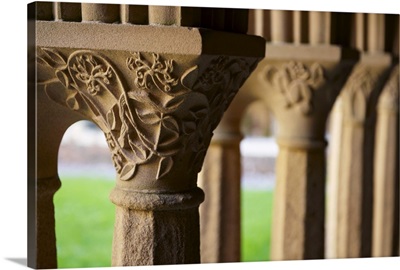 Finely carved capitals in the Cloisters, Iona Abbey, Isle of Iona, Scotland
