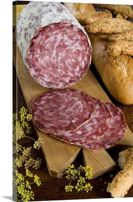 Finocchiona, Tuscan salame with fennel seeds, Italy, Europe