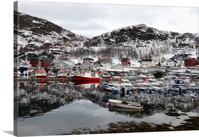Fishing boats in the harbour at Skjervoy, Troms, Norway