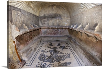 Floor of tepidarium in Roman central baths, Campania, Italy