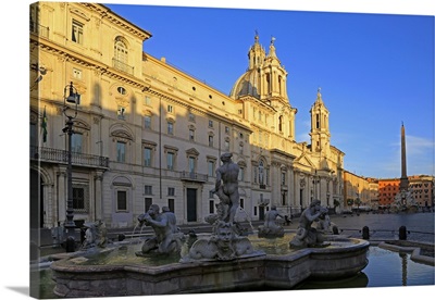 Fontana del Nettuno and Fontana dei Quattro Fiumi in Piazza Navona, Rome, Lazio, Italy