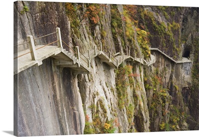 Footpath along rock face, Xihai Anhui Province, China