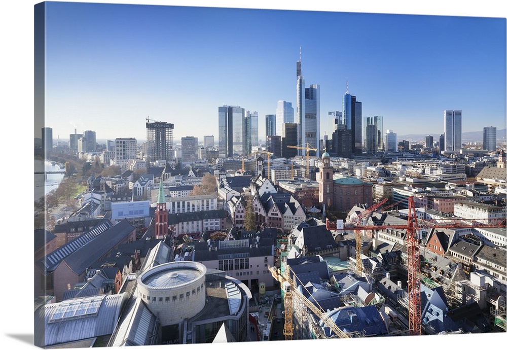 Frankfurt skyline with Paulskirche church, Roemerberg and financial district, Frankfurt, Hesse, Germany, Europe