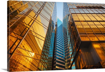 Gateway Boulevard At Harbour With Golden Buildings At Sunset, Kowloon, Hong Kong, China