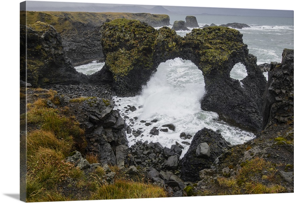 Gatklettur basalt rock arch on the Snaefellsness Peninsula, Iceland, Polar Regions