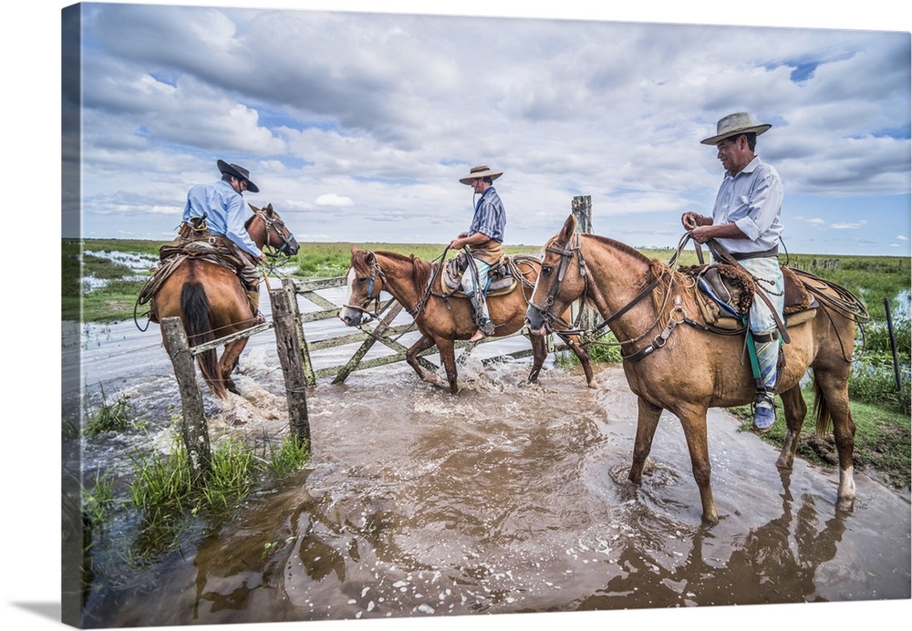 Gauchos on a traditional Argentinian cattle farm, Estancia San Juan de Poriahu, Ibera Wetlands, Corrientes Province, Argen...