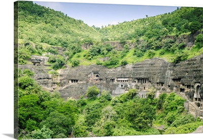 General view of the Ajanta Caves, Maharashtra, India