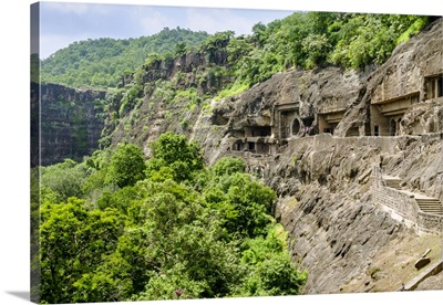 General view of the Ajanta Caves, Maharashtra, India