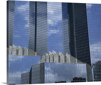 Glass exterior of a modern office building, La Defense, Paris, France