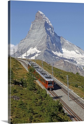 Gornergrat Railway in front of the Matterhorn, Valais, Swiss Alps, Switzerland