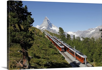 Gornergrat Railway in front of the Matterhorn, Valais, Swiss Alps, Switzerland