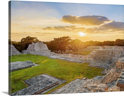Great Acropolis At Sunset, Edzna Archaeological Site, Campeche, Mexico