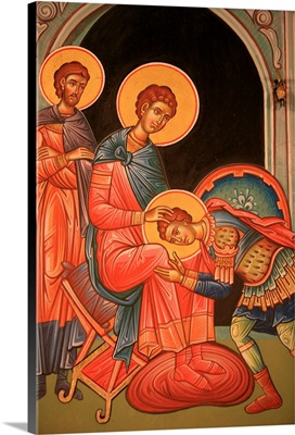 Greek Orthodox icon depicting St. Nestor and St. Dimitrios, Greece