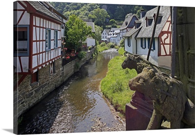 Half-timbered Houses in Monreal on River Elz, Eifel, Rhineland-Palatinate, Germany