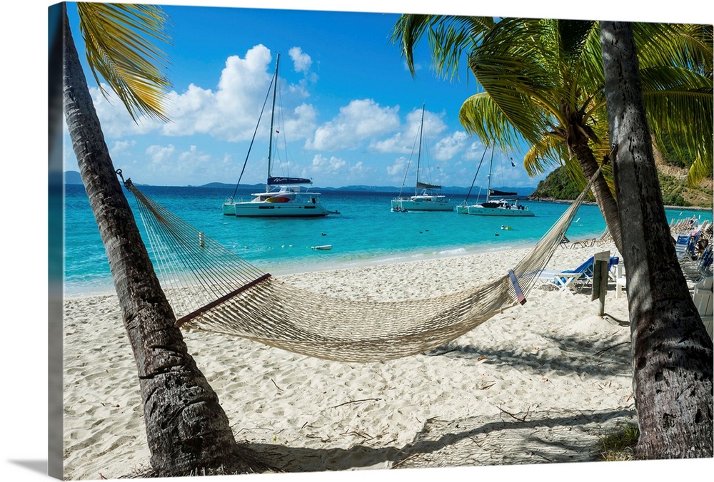 Hammock hanging on famous White Bay, Jost Van Dyke, British Virgin Islands, West Indies, Caribbean