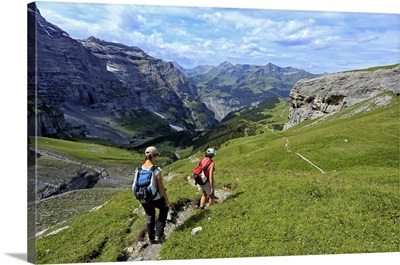 Hikers at Kleine Scheidegg, Grindelwald, Bernese Oberland, Switzerland