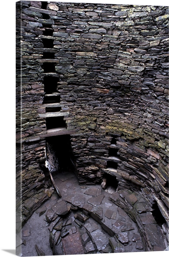 Hollow walls and water tank, Mousa Broch, best preserved of all brochs, standing 12-13 m high, in perfect state, due to it...