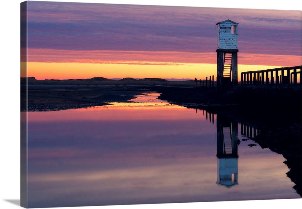 Holy Island Causeway at sunrise, Lindisfarne, Northumberland, England