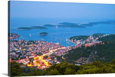 Hvar Town and the Pakleni Islands at night, Dalmatian Coast, Adriatic Sea, Croatia