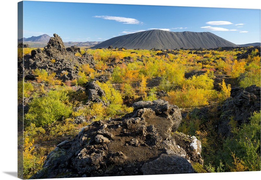 Hverfell Crater rising out of the Dimmuborgir Lava Field, Myvatn Region, Iceland, Polar Regions