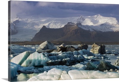 Icebergs in the Jokulsarlon glacial lake in Vatnajokull National Park in Iceland