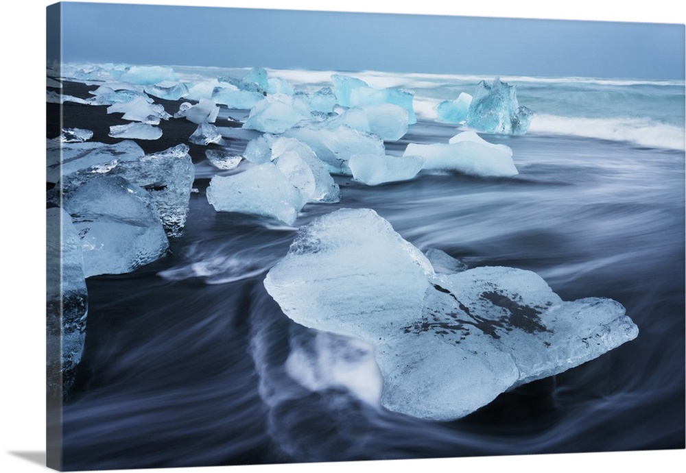 Icebergs on the beach at Jokulsarlon, Iceland, Polar Regions